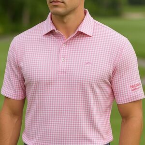 Peter Millar Summer Comfort Polo XL Pink Gingham Nanea Golf Club Hawaii Stretch